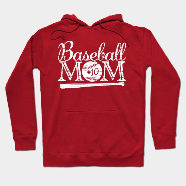 Vintage Baseball Mom #10 Favorite Player Biggest Fan Number Jersey Hoodie by TeeCreations